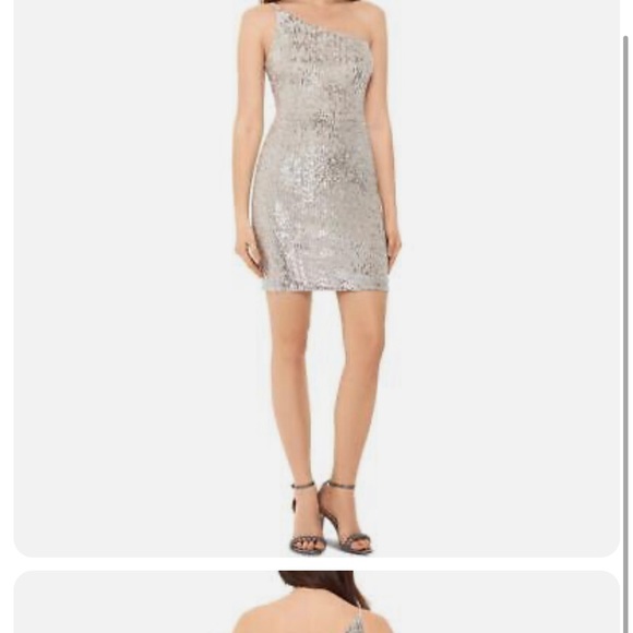 XSCAPE WOMENS SILVER SEQUINED ONE SHOULDER PARTY COCKTAIL DRESS size 12 - Picture 1 of 5